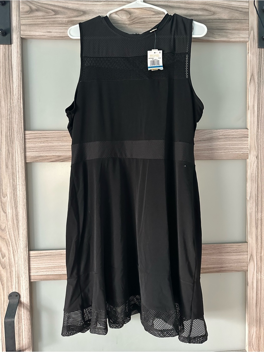 MICHAEL Michael Kors Black Sleeveless Midi Dress with Mesh Accents